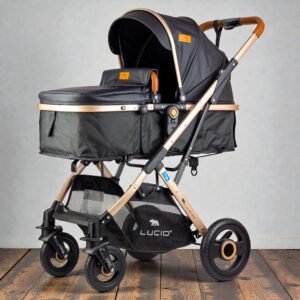 Home sena baby stroller, luxury carriage with umbrella and leather cover from lucid baby, model – lc1 black