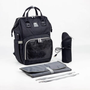 Home حقيبه لوازم الأمهات الإصدار الاحدث من لوسيد حقيبه (جلد) ومقاومة للمياه مع مفرش غيار وحافظه للببرونه حراريه بوصله تسخين اسود