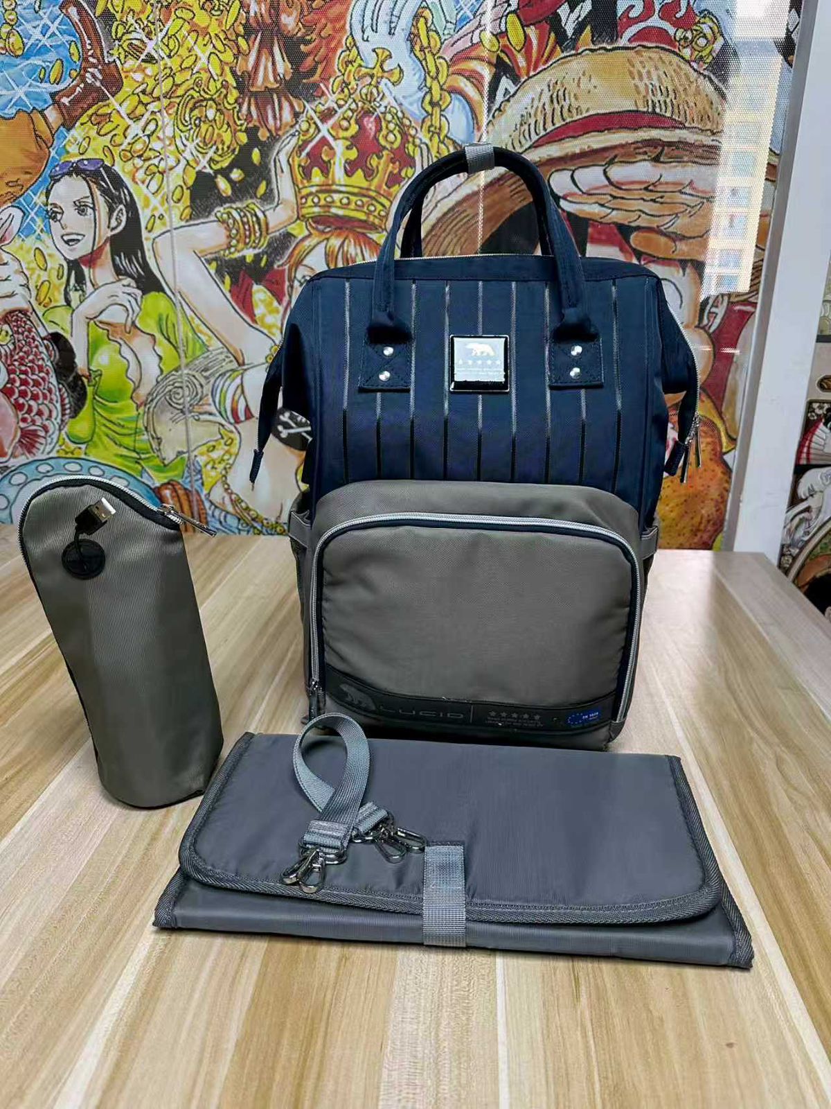 افضل حقيبه لوازم الأمهات الأصلية الإصدار الاحدث من لوسيد حقيبه مقاومة للمياه مع مفرش غيار وحافظه للببرونه حراريه بوصله تسخين-ازرق