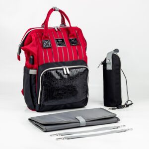 Home حقيبه لوازم الأمهات الإصدار الاحدث من لوسيد حقيبه (جلد) ومقاومة للمياه مع مفرش غيار وحافظه للببرونه حراريه بوصله تسخين احمر