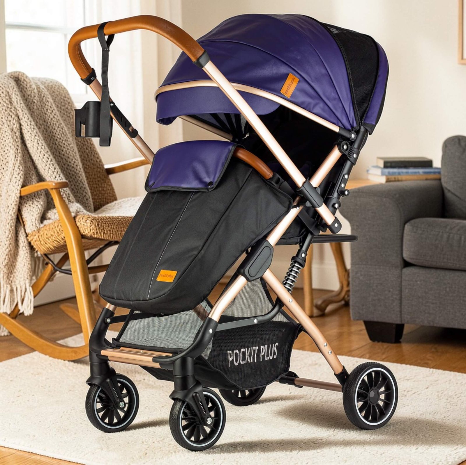 pockit plus – سترولر بيبى هاندل فاخره مزوده بمظله من الجلد وكفر للبيبى من لوسيد لون أزرق – موديل pockit plus – سترولر بيبى هاندل فاخره مزوده بمظله من الجلد وكفر للبيبى من لوسيد لون أزرق – موديل