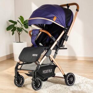 pockit plus – سترولر بيبى هاندل فاخره مزوده بمظله من الجلد وكفر للبيبى من لوسيد لون أزرق – موديل