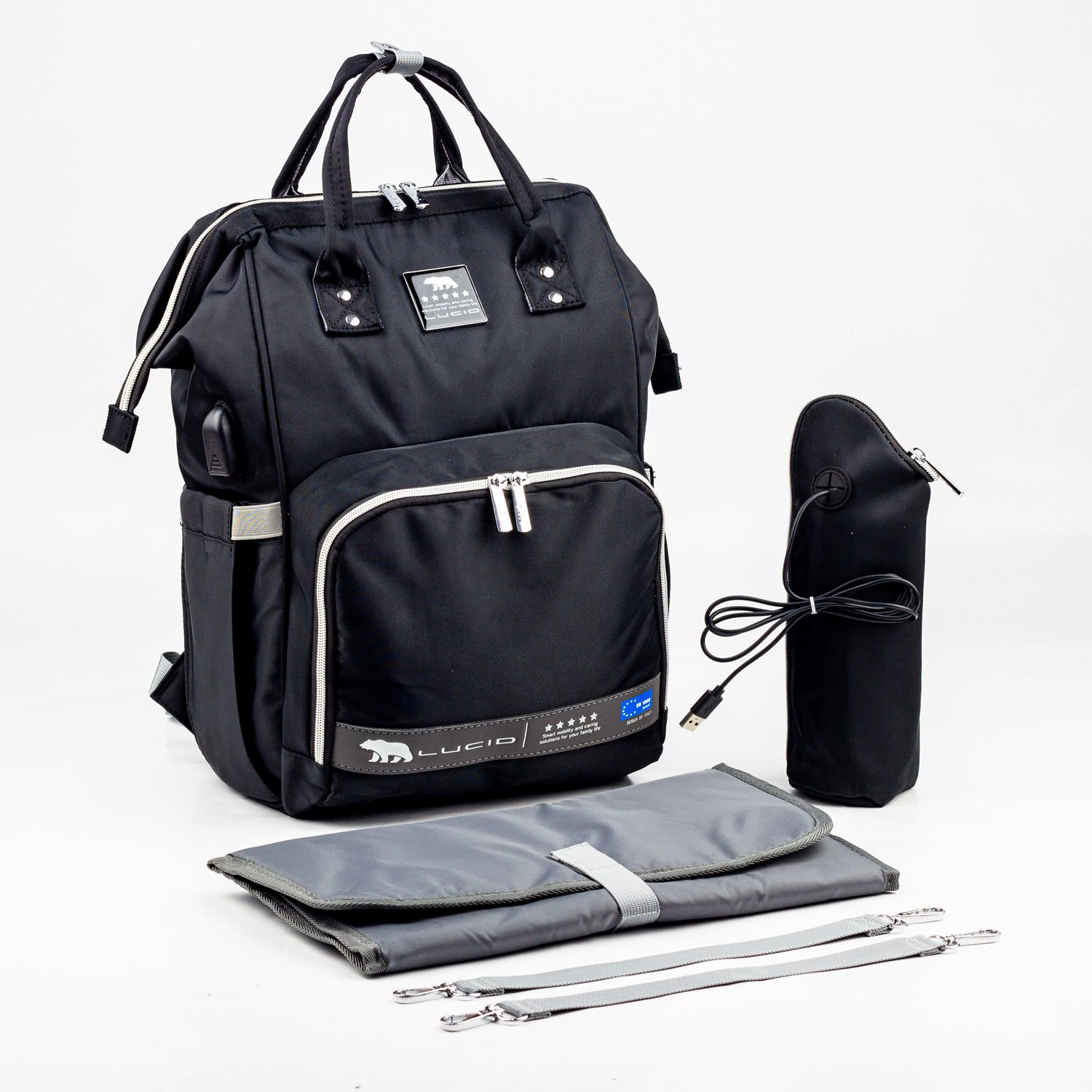 حقيبه لوازم الأمهات الإصدار الاحدث من لوسيد مقاومة للمياه مع مفرش غيار وحافظه للببرونه حراريه بوصله تسخين اسود حقيبه لوازم الأمهات الإصدار الاحدث من لوسيد مقاومة للمياه مع مفرش غيار وحافظه للببرونه حراريه بوصله تسخين اسود