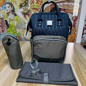 Home حقيبه لوازم الأمهات الإصدار الاحدث من لوسيد مقاومة للمياه مع مفرش غيار وحافظه للببرونه حراريه بوصله تسخين ازرق