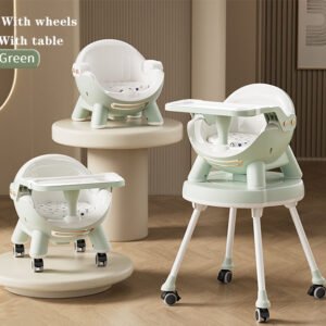 كرسى طعام للبيبى 3*1 فاخر مزوده بامكانيه عمله مكتب للدراسه من البراند لوسيد لون اخضر