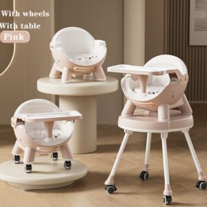 كرسى طعام للبيبى 3*1 فاخر مزوده بامكانيه عمله مكتب للدراسه من البراند لوسيد لون بينك